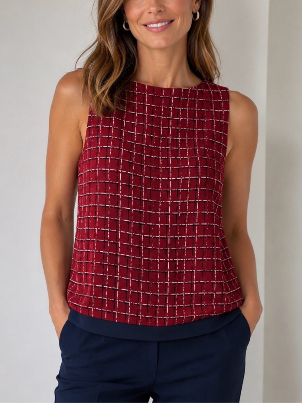 The Limited Burgundy And Navy Plaid Blouse